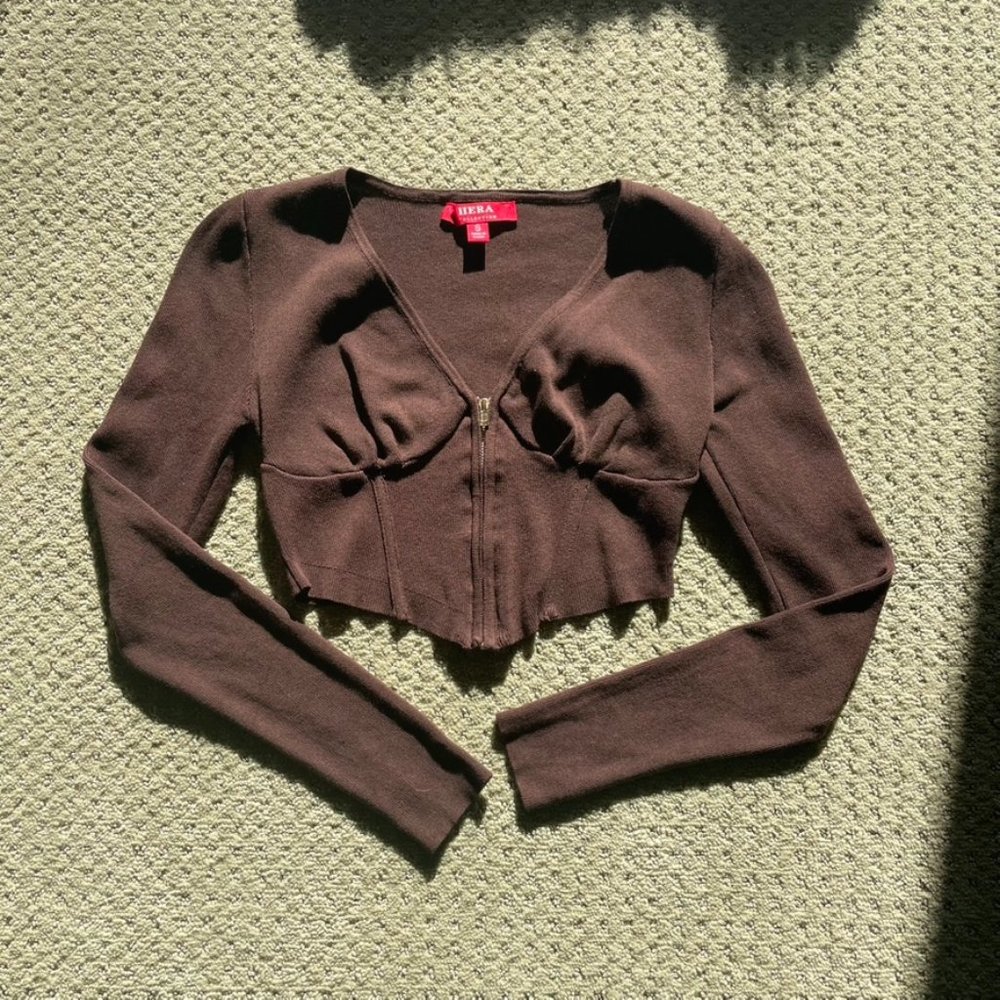 Brown Long Sleeve Corset Top